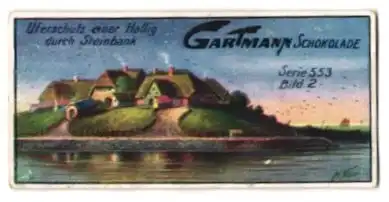 Sammelbild Gartmann Schokolade, Serie 553, Bild 2, Uferschutz der deutschen Nordseeküste, Uferschutz einer Hallig
