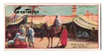 Sammelbild Gartmann Schokolade, Serie 509, Bild 4, Bauten der Naturvölker, Arabisches Zelt aus Wollfilz