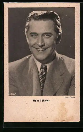 AK Schauspieler Hans Söhnker charmant mit Krawatte im Jackett