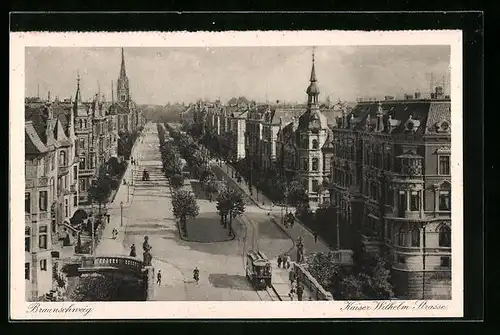 AK Braunschweig, Kaiser-Wilhelm-Strasse mit Strassenbahn