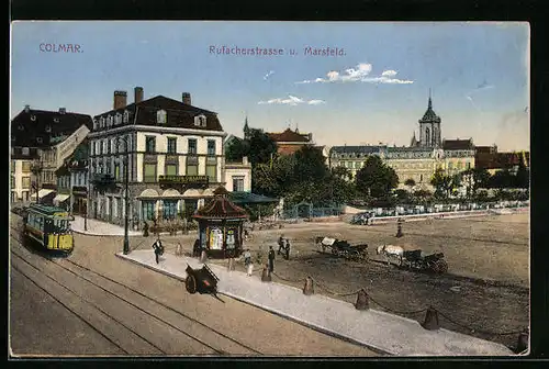 AK Colmar, Rufacherstrasse mit Strassenbahn