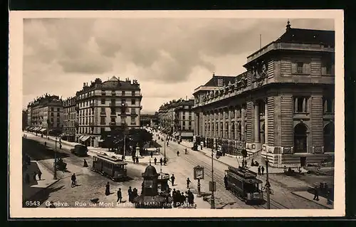 AK Genève, Rue du Mont et Tramways, Strassenbahnen