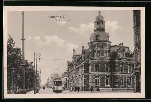 AK Colmar i. E., Strassenbahn am Hauptpostamt