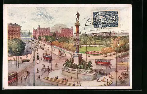 AK Wien, Praterstern mit Strassenbahnen