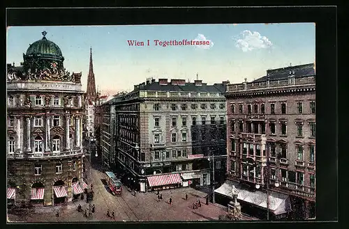 AK Wien, Tegetthoffstrasse mit Strassenbahn