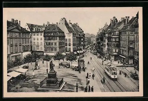 AK Strassburg, Strassenbahnverkehr auf dem Gutenbergplatz