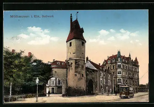 AK Mülhausen i. Els., Strassenbahnverkehr am Bollwerk