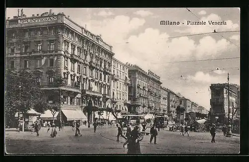 AK Milano, Piazzale Venezia, Tramway, Strassenbahn
