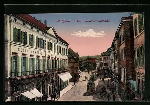 AK Mülhausen i. Els., Wildemannstrasse mit Strassenbahnen
