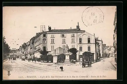 AK Roanne, Angle de la Rue Nationale, Tramway