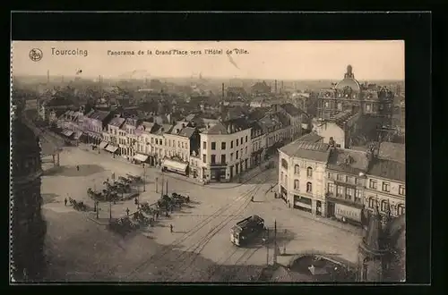 AK Tourcoing, Panorama de la Grand'Place, Tramway