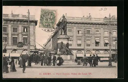 AK Reims, Place Royale, Tramways