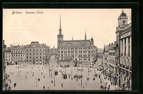 AK Brünn, Strassenbahnen auf dem Grossen Platz