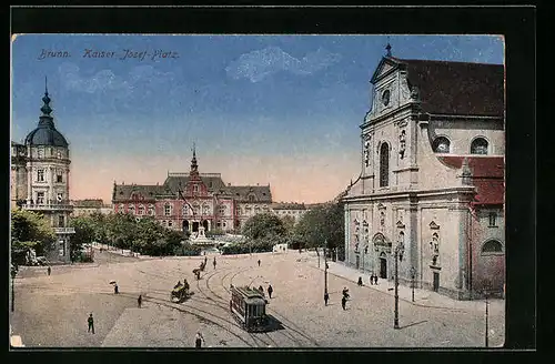 AK Brünn, Strassenbahn am Kaiser-Josef-Platz