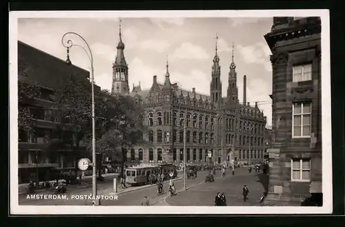 AK Amsterdam, Postkantoor, Strassenbahn