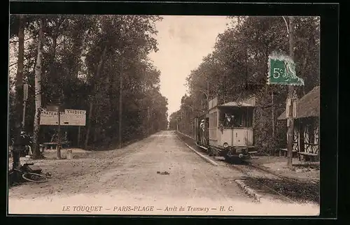 AK Le Touquet-Paris-Plage, Arret du Tramway dans la Foret