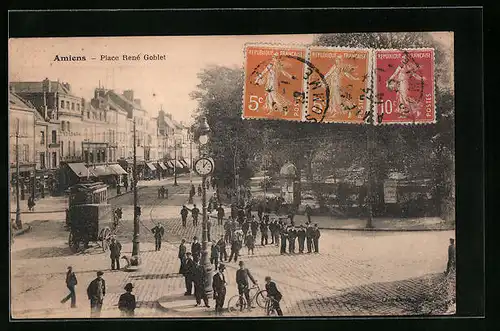AK Amiens, Place Rene Goblet, Strassenbahn