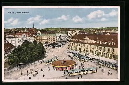 AK Graz, Jakominiplatz mit Strassenbahnen