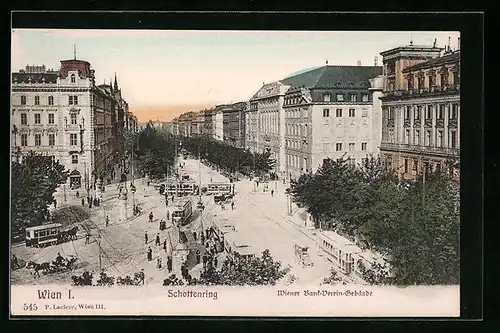AK Wien, Schottenring mit Wiener Bank-Verein-Gebäude und Strassenbahn
