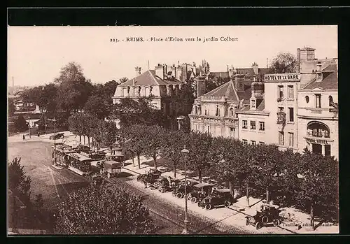 AK Reims, Place d`Erlon vers le jardin Colbert, Strassenbahn