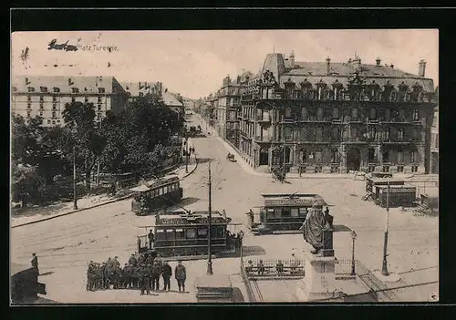 AK Sedan, Platz Turenne mit Strassenbahnen