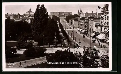 AK Christiania, Carl Johans Gade mit Strassenbahn