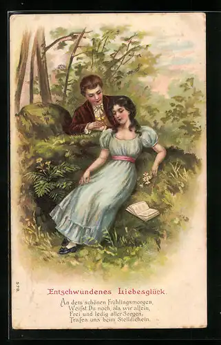 Präge-AK Entschwundenes Liebesglück, Liebespaar am Waldrand