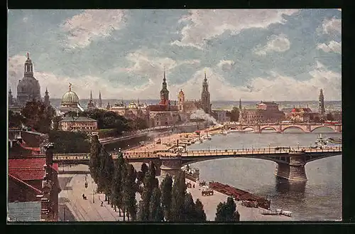 AK Dresden, Altstadt mit Carola- und Friedrich-August-Brücke