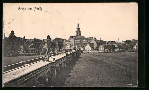 AK Fürth, Panorama mit Brücke