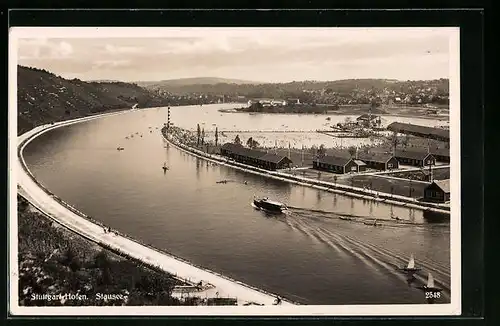 AK Stuttgart-Hofen, Blick zum Stausee