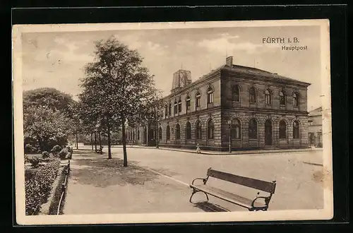 AK Fürth i. B., Hauptpost von den Anlagen gesehen
