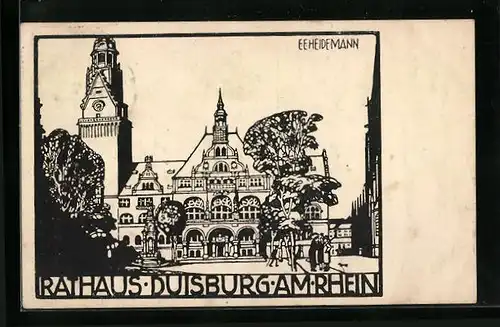 Künstler-AK Duisburg / Rhein, Rathaus