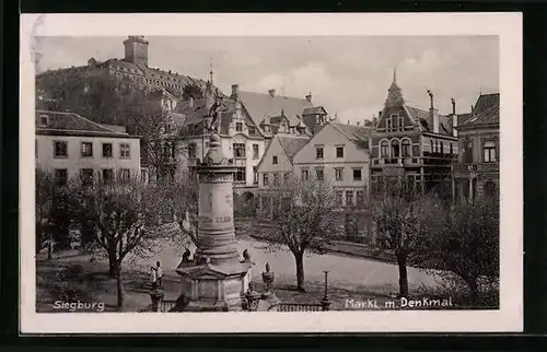 AK Siegburg, Markt mit Denkmal
