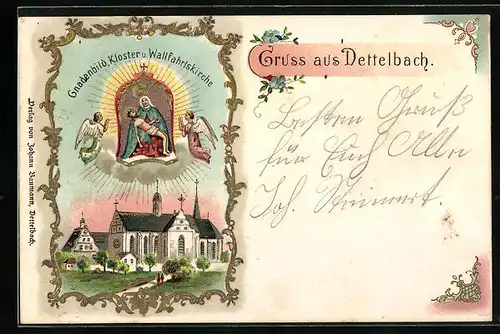 Lithographie Dettelbach, Kloster und Wallfahrtskirche, Gnadenbild
