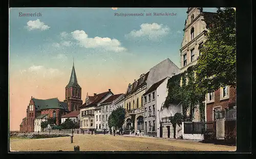AK Emmerich, Rheinpromenade mit Martinikirche