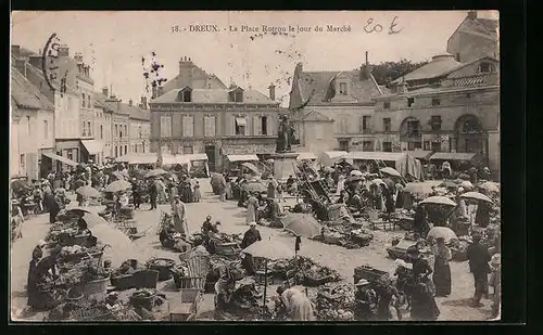 AK Dreux, La Place Rotrou le jour du Marché