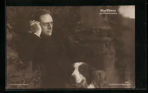 AK Schauspieler Olaf Fönss mit Hund als Homunculus