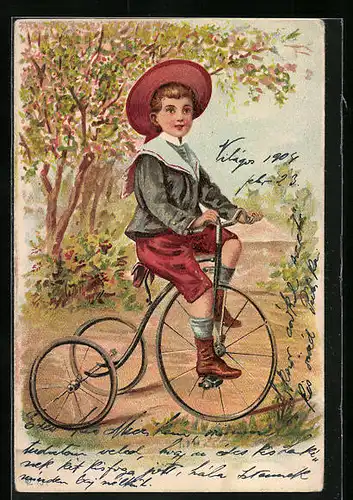 Künstler-AK Kind auf einem Fahrrad
