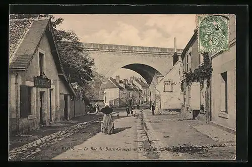 AK Blois, La Rue des Basses-Granges et le Pont du Chemin de cer