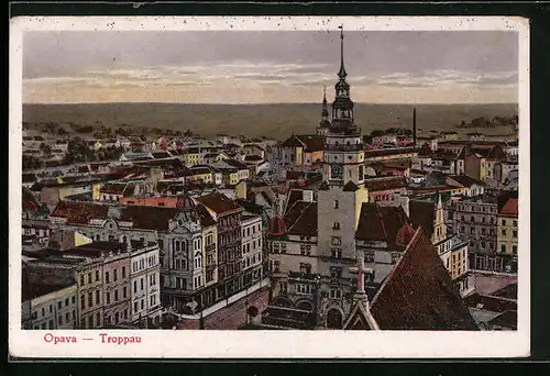 AK Troppau, Blick auf das Rathaus und über die Stadt