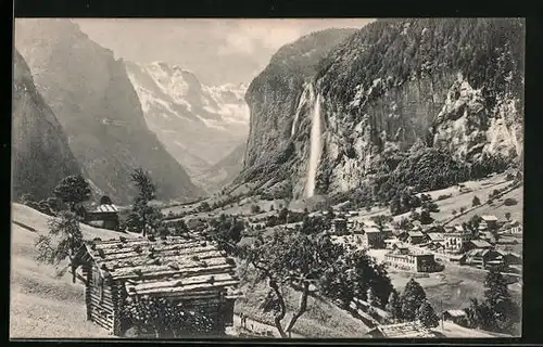 AK Lauterbrunnen, Talpanorama, Blick zum Wasserfall