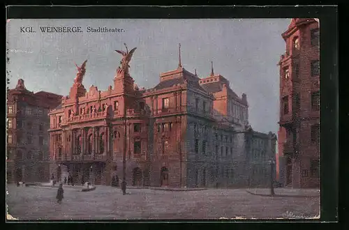 AK Prag / Praha, Kgl. Weinberge, vor dem Stadttheater