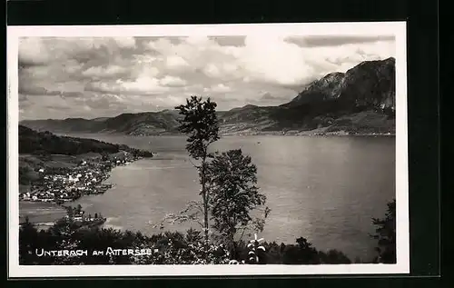 AK Unterach am Attersee, Generalansicht mit Blick über den See