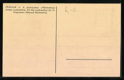 AK Ludwigsburg, Hoheneck O. A., die Hardt, Vorderansicht