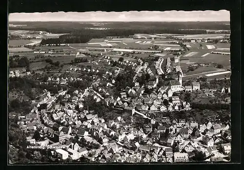 AK Altensteig im Schwarzwald, Blick über die gesamte Stadt, Fliegeraufnahme