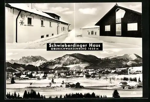 AK Oberschwarzenberg im Allgäu, Generalansicht im Schnee, am Schwieberdinger See