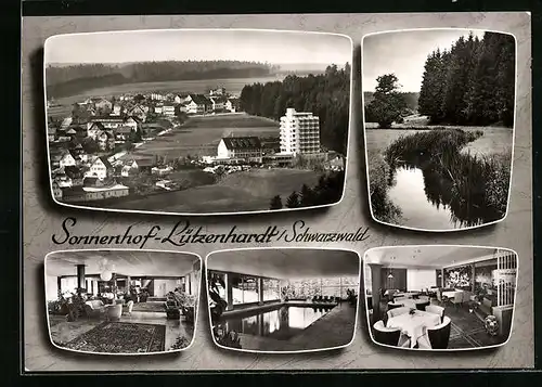 AK Lützenhardt im Schwarzwald, Ortstotale, Gasthaus Sonnenhof, im Schwimmbad, im Gastraum