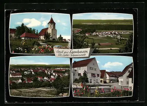 AK Egenhausen im Schwarzwald, Generalansicht, Blick hinauf zur Kirche, Gasthof Pension Adler