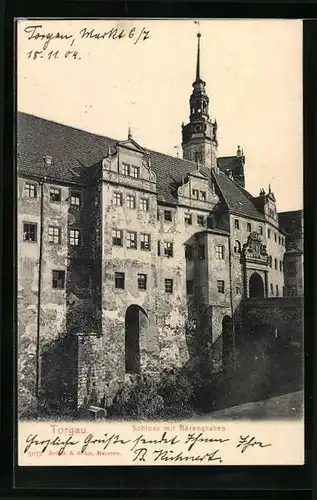 AK Torgau, der Bärengraben am Schloss