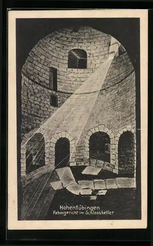 Künstler-AK Tübingen, Hohentübingen, Fehmgericht im Schlosskeller